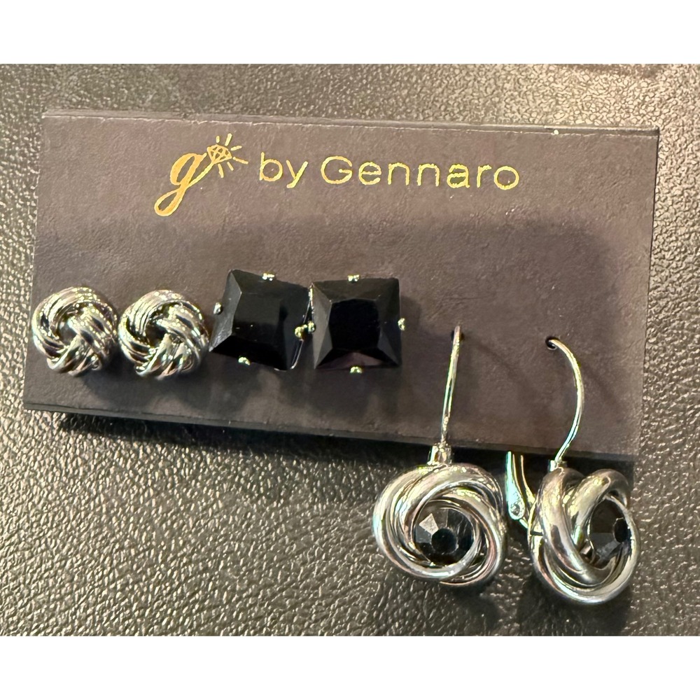 Womens‎ Earring Set Silver Tone Black Knot Stud Square Drop 3 Pair NEW